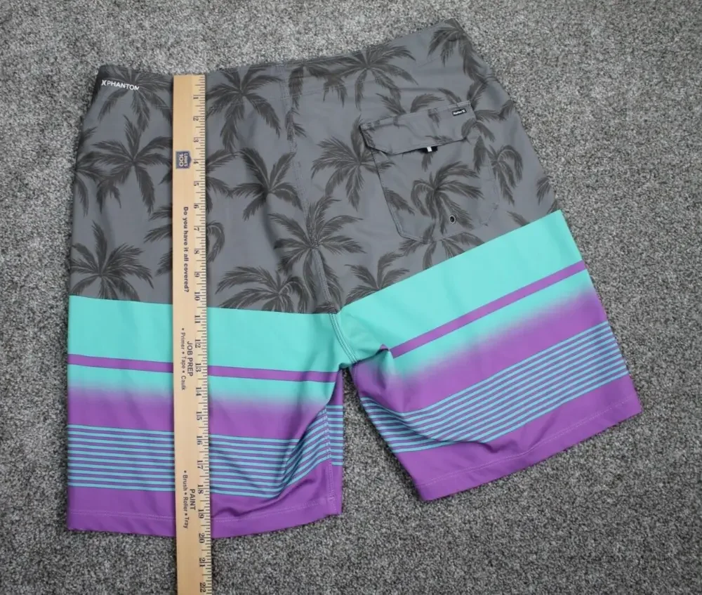 Hurley Phantom Boardshorts Men 32 Grey Purple Blue Striped Weekender Surf Swim